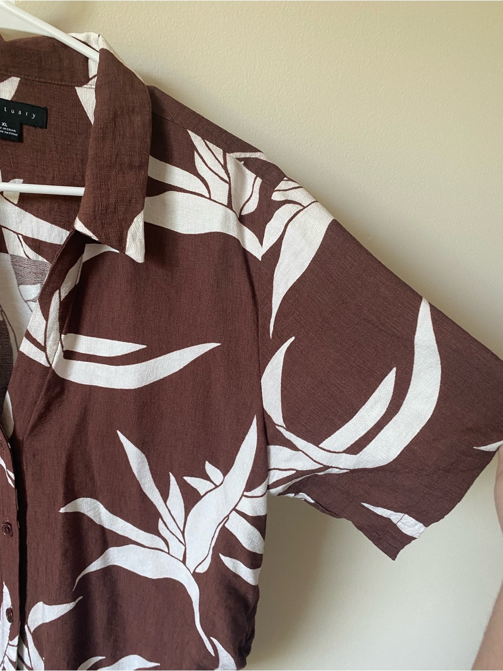 Anthropologie Sanctuary Brown Leaf-Print Front Knot Shirt - Picture 4 of 7